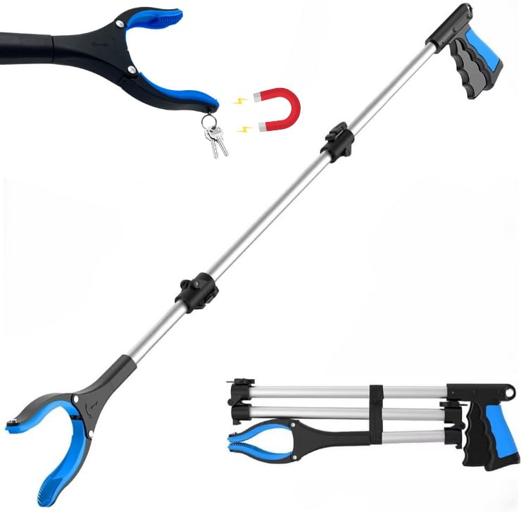 2024 Upgrade PowerGrip T9, Grabber Reacher Tool, Wide Jaw, Foldable, Steel Cable, with 96 Grip Points for Firm Grip, 32" with Magnet