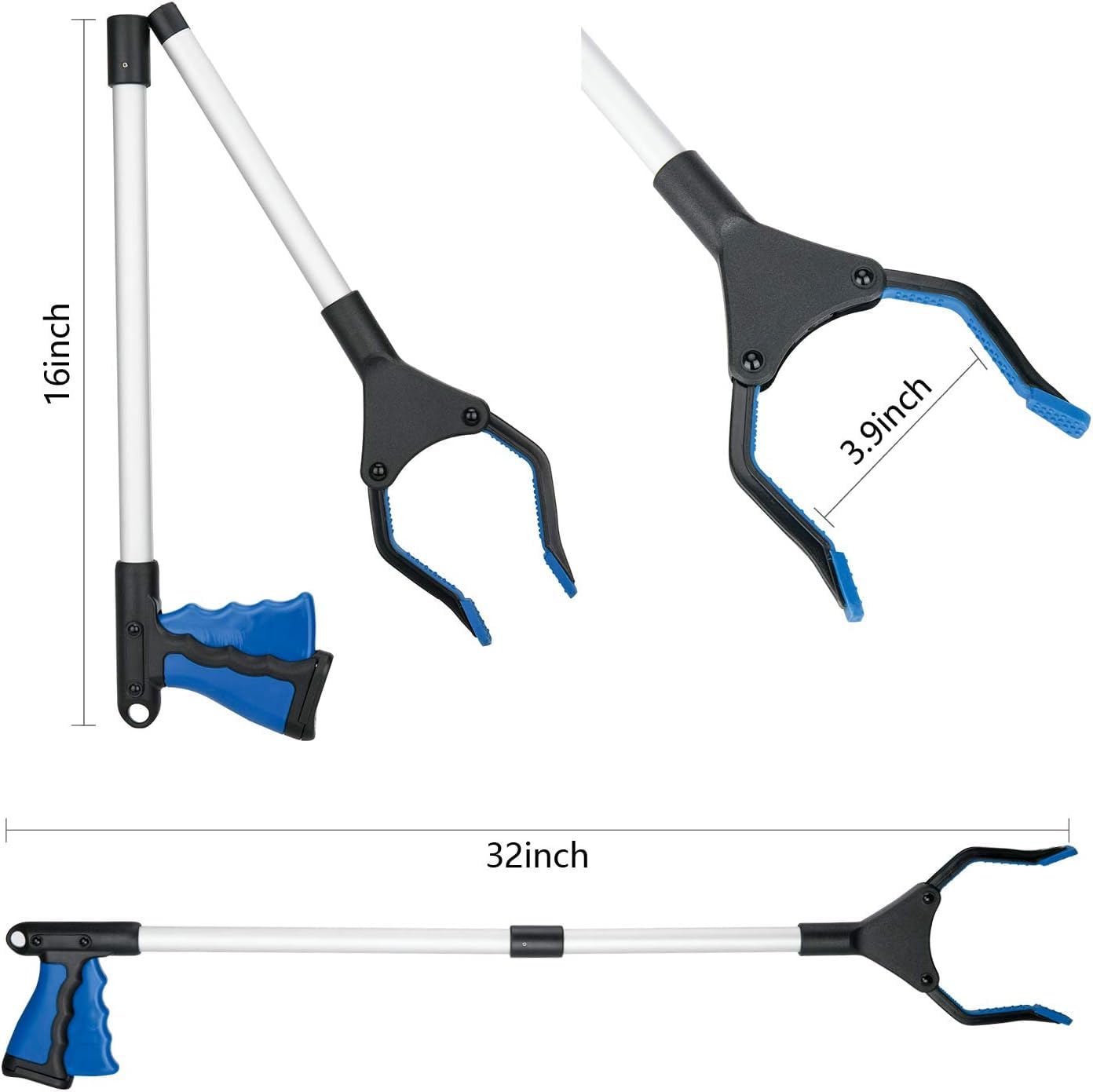 2024 Upgrade PowerGrip T9, Grabber Reacher Tool, Wide Jaw, Foldable, Steel Cable, with 96 Grip Points for Firm Grip, 32" with Magnet