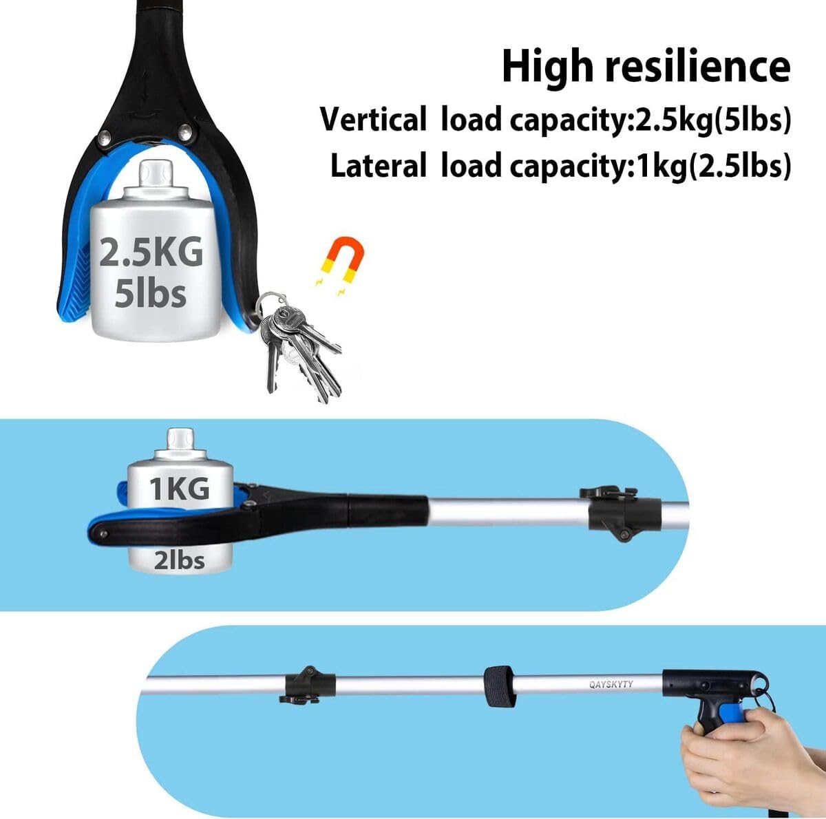 2024 Upgrade PowerGrip T9, Grabber Reacher Tool, Wide Jaw, Foldable, Steel Cable, with 96 Grip Points for Firm Grip, 32" with Magnet