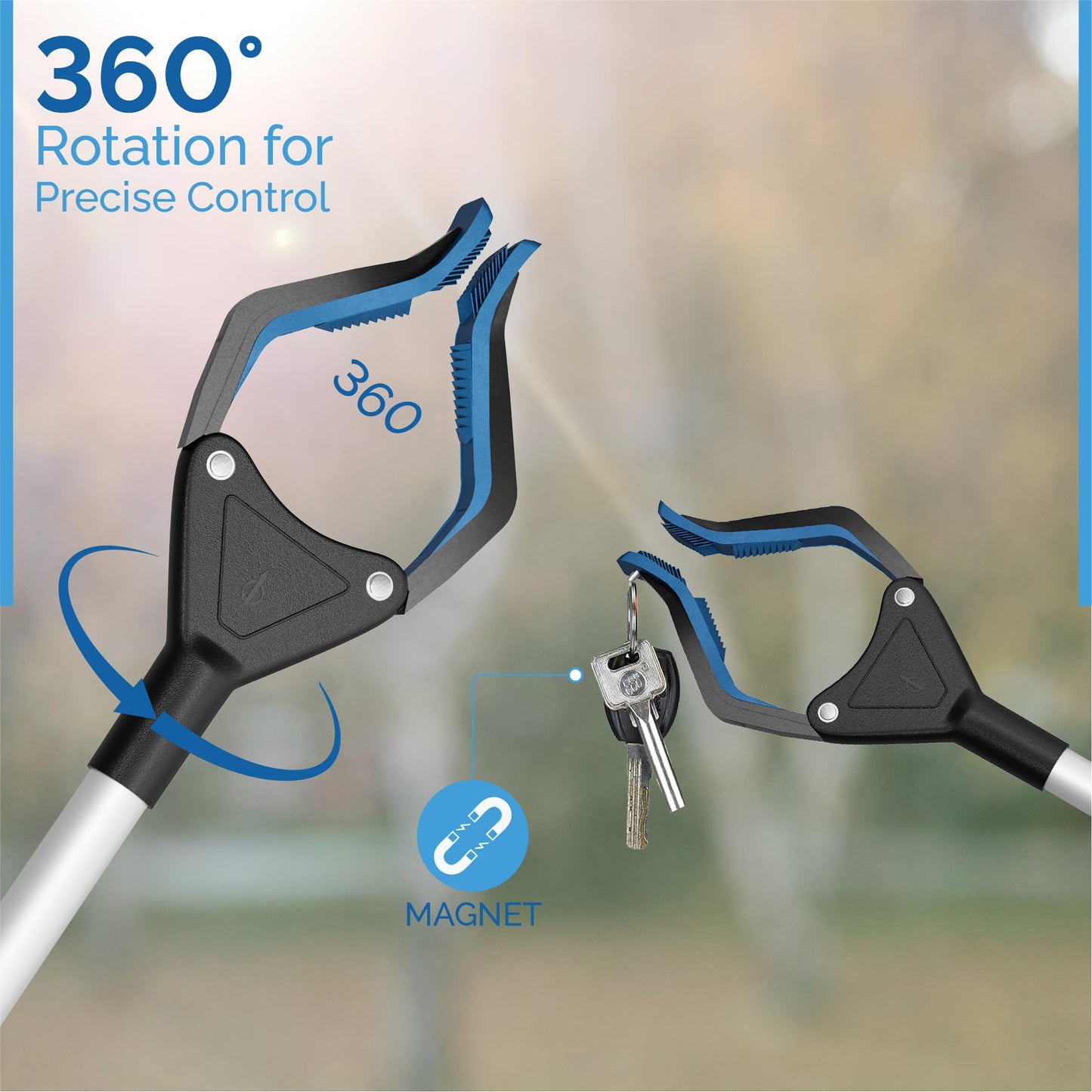 2024 Upgrade PowerGrip T9, Grabber Reacher Tool, Wide Jaw, Foldable, Steel Cable, with 96 Grip Points for Firm Grip, 32" with Magnet